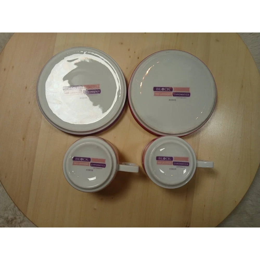 Vintage Block Chromatics Red Lavender Demi. Cup & Saucer Set  Gerald Gulotta MCM